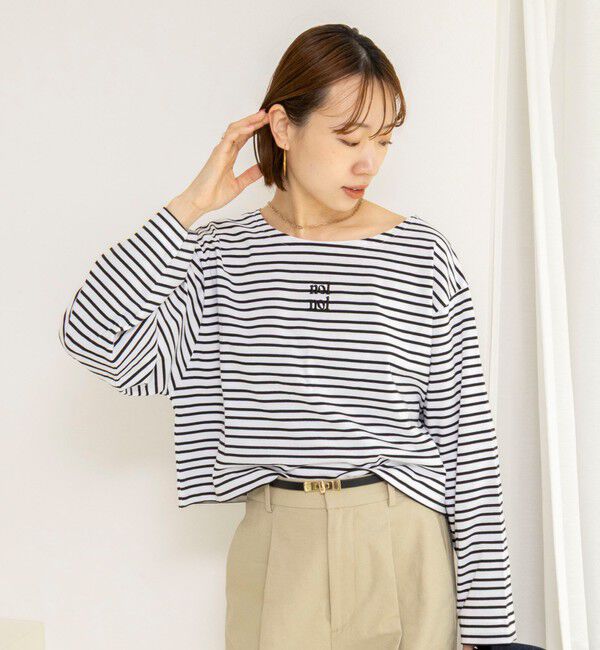 NOLLEY'S「【nolnol/ノルノル】ウォッシャブルシルケットボーダーショートT」|Tシャツ・カットソー|