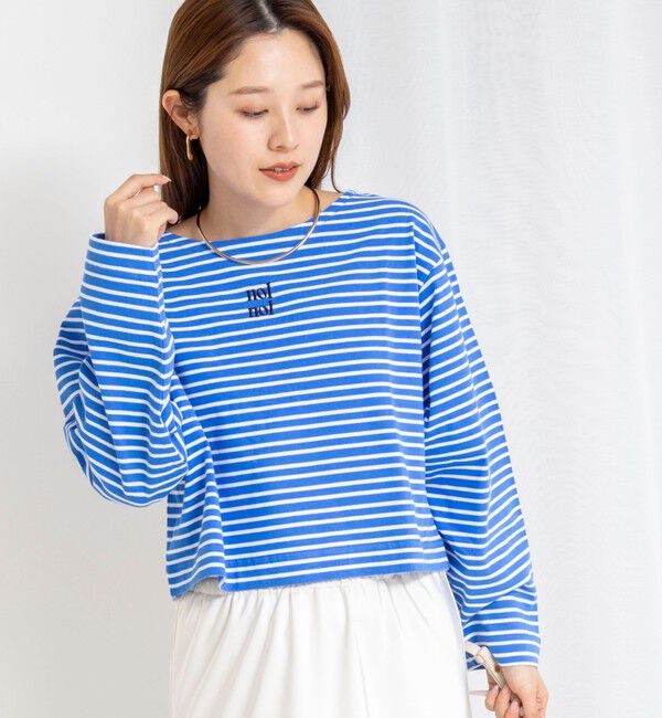 NOLLEY'S「【nolnol/ノルノル】ウォッシャブルシルケットボーダーショートT」|Tシャツ・カットソー|