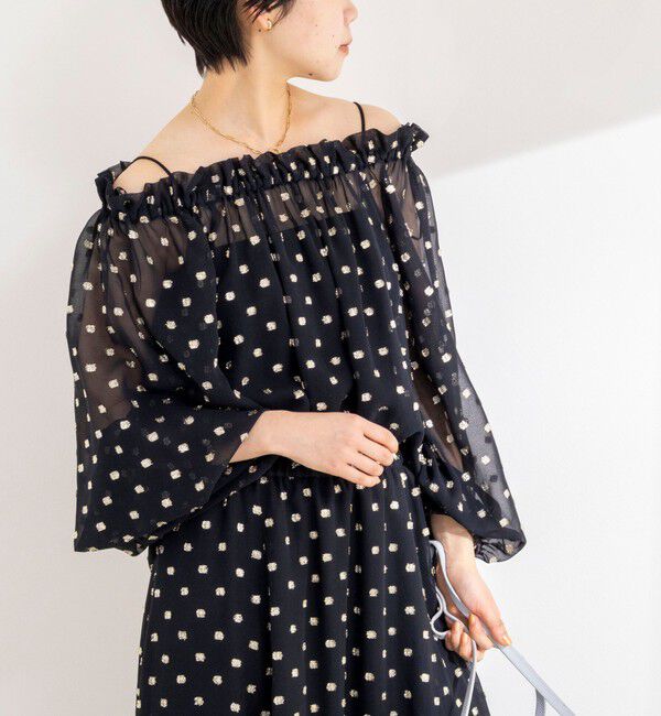 NOLLEY'S sophi「《セットアップ対応》ラメカットジャガードオフショルブラウス」|シャツ・ブラウス|ブラック・グレー系1