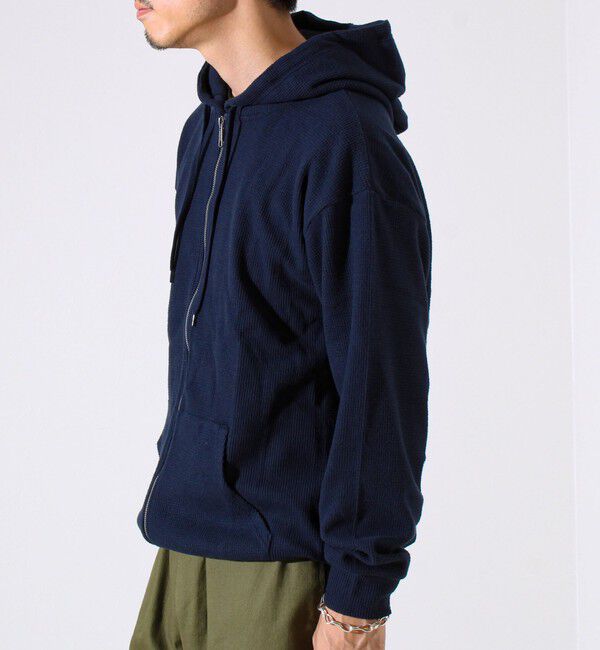 GLOSTER「【レイヤードに最適】起毛ワッフル 裾ドロストジップパーカー」|パーカー|
