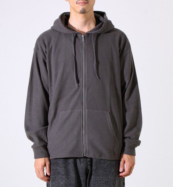 GLOSTER「【レイヤードに最適】起毛ワッフル 裾ドロストジップパーカー」|パーカー|