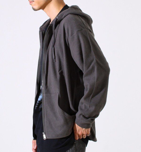 GLOSTER「【レイヤードに最適】起毛ワッフル 裾ドロストジップパーカー」|パーカー|