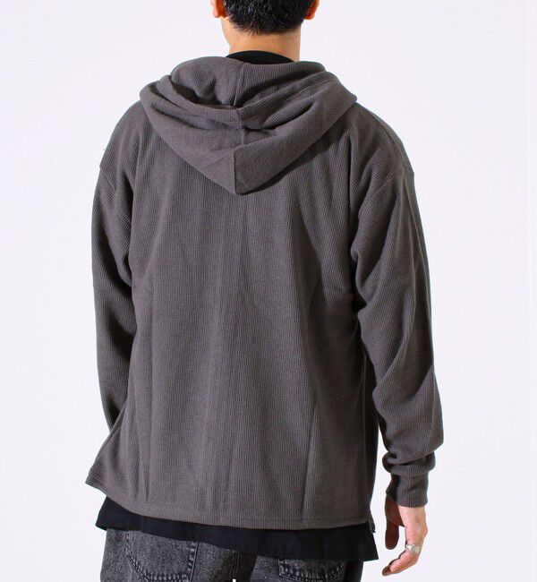 GLOSTER「【レイヤードに最適】起毛ワッフル 裾ドロストジップパーカー」|パーカー|