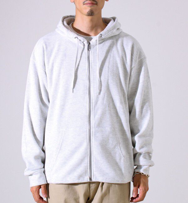 GLOSTER「【レイヤードに最適】起毛ワッフル 裾ドロストジップパーカー」|パーカー|