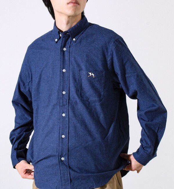 GLOSTER「【定番フレブルシリーズ】フレンチブルドッグ刺繍 ボタンダウンネルシャツ」|シャツ・ブラウス|ブルー