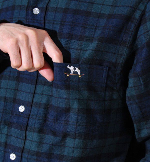GLOSTER「【定番フレブルシリーズ】フレンチブルドッグ刺繍 ボタンダウンネルシャツ」|シャツ・ブラウス|