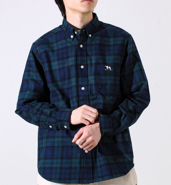 GLOSTER「【定番フレブルシリーズ】フレンチブルドッグ刺繍 ボタンダウンネルシャツ」|シャツ・ブラウス|