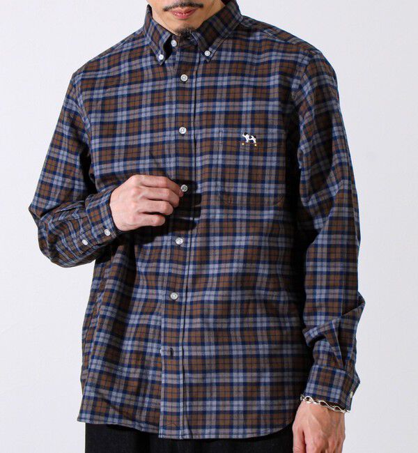 GLOSTER「【定番フレブルシリーズ】フレンチブルドッグ刺繍 ボタンダウンネルシャツ」|シャツ・ブラウス|ブラウン系その他