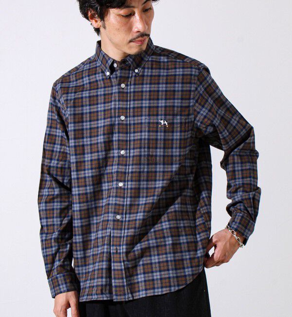 GLOSTER「【定番フレブルシリーズ】フレンチブルドッグ刺繍 ボタンダウンネルシャツ」|シャツ・ブラウス|