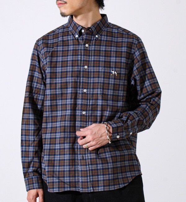 GLOSTER「【定番フレブルシリーズ】フレンチブルドッグ刺繍 ボタンダウンネルシャツ」|シャツ・ブラウス|