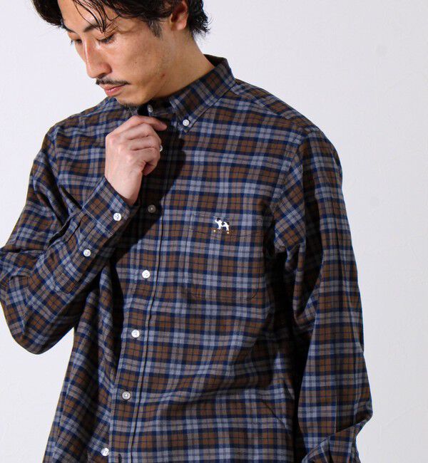 GLOSTER「【定番フレブルシリーズ】フレンチブルドッグ刺繍 ボタンダウンネルシャツ」|シャツ・ブラウス|