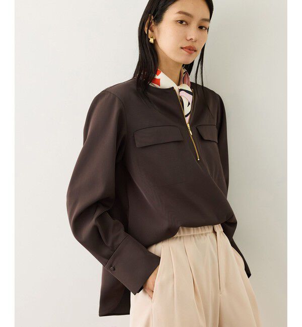 ROPE「フロントジップブラウス/イージーケア・セットアップ対応」|シャツ・ブラウス|ブラウン(20)