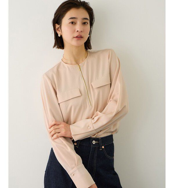 ROPE「フロントジップブラウス/イージーケア・セットアップ対応」|シャツ・ブラウス|ピンク(63)