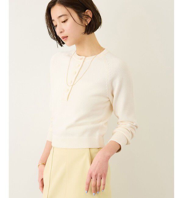 ROPE「ヘンリーネックラグランスリーブニットプルオーバー/イージーケア」|ニット・セーター|ホワイト(10)