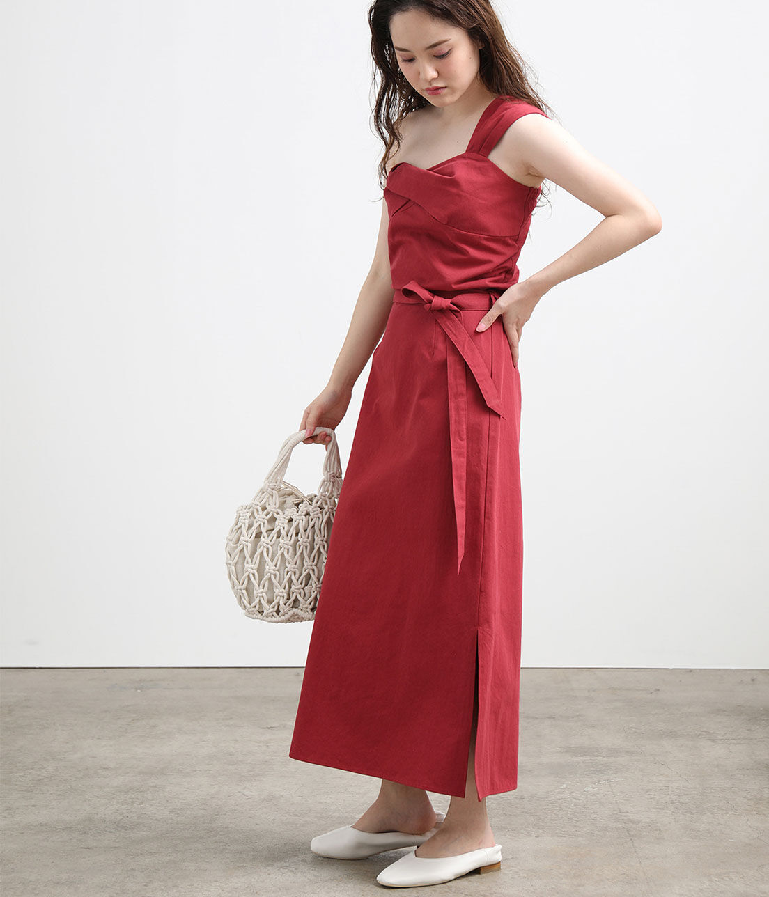 VIS「【セットアップ対応】麻混ワンショルダーねじれビスチェ」|その他|