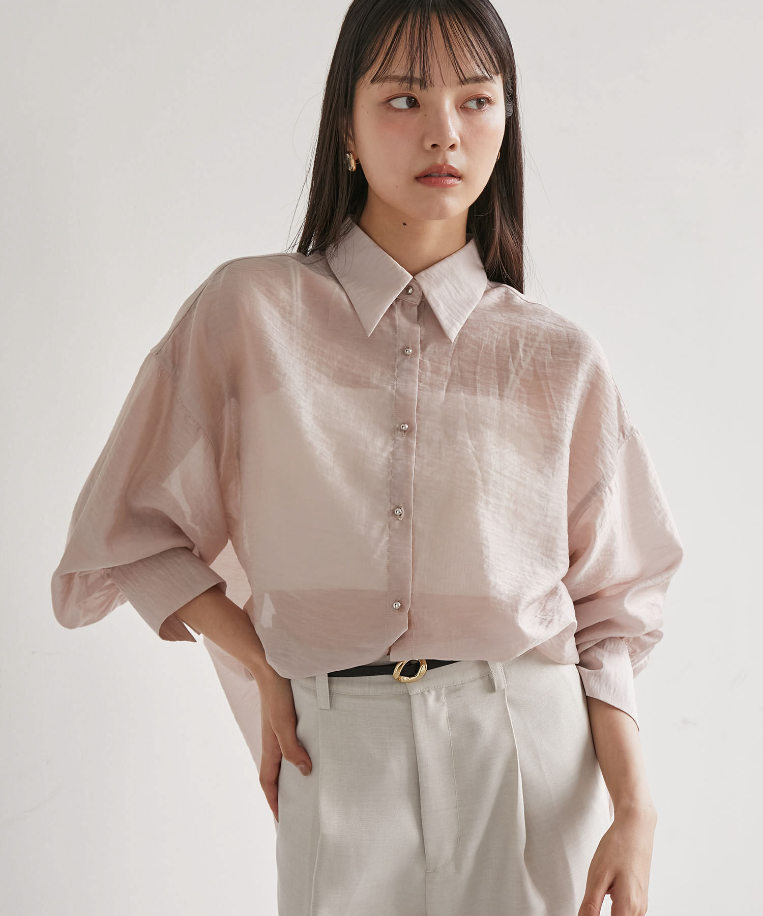 VIS「メタル釦シンプルシアーシャツ」|シャツ・ブラウス|