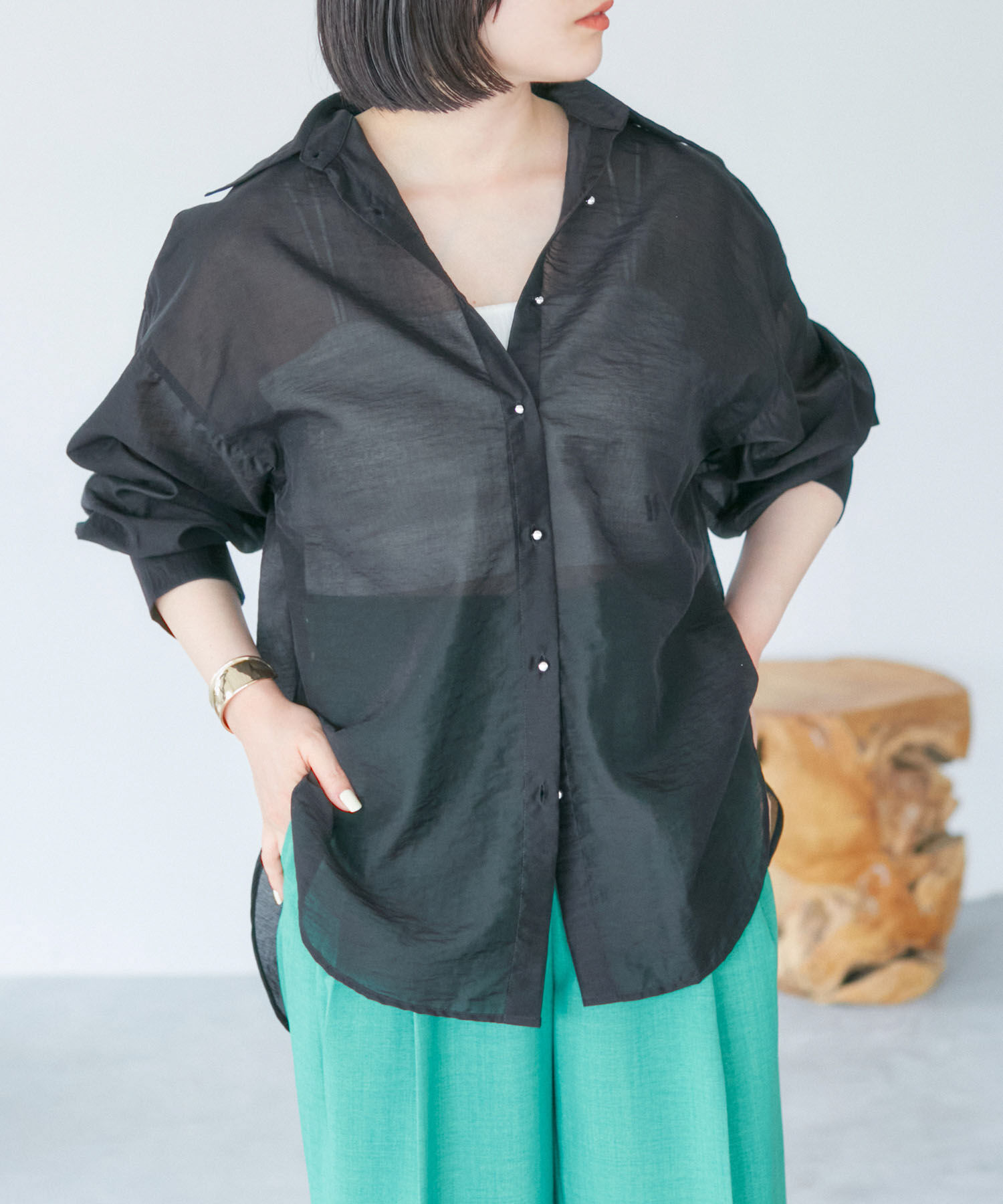 VIS「メタル釦シンプルシアーシャツ」|シャツ・ブラウス|