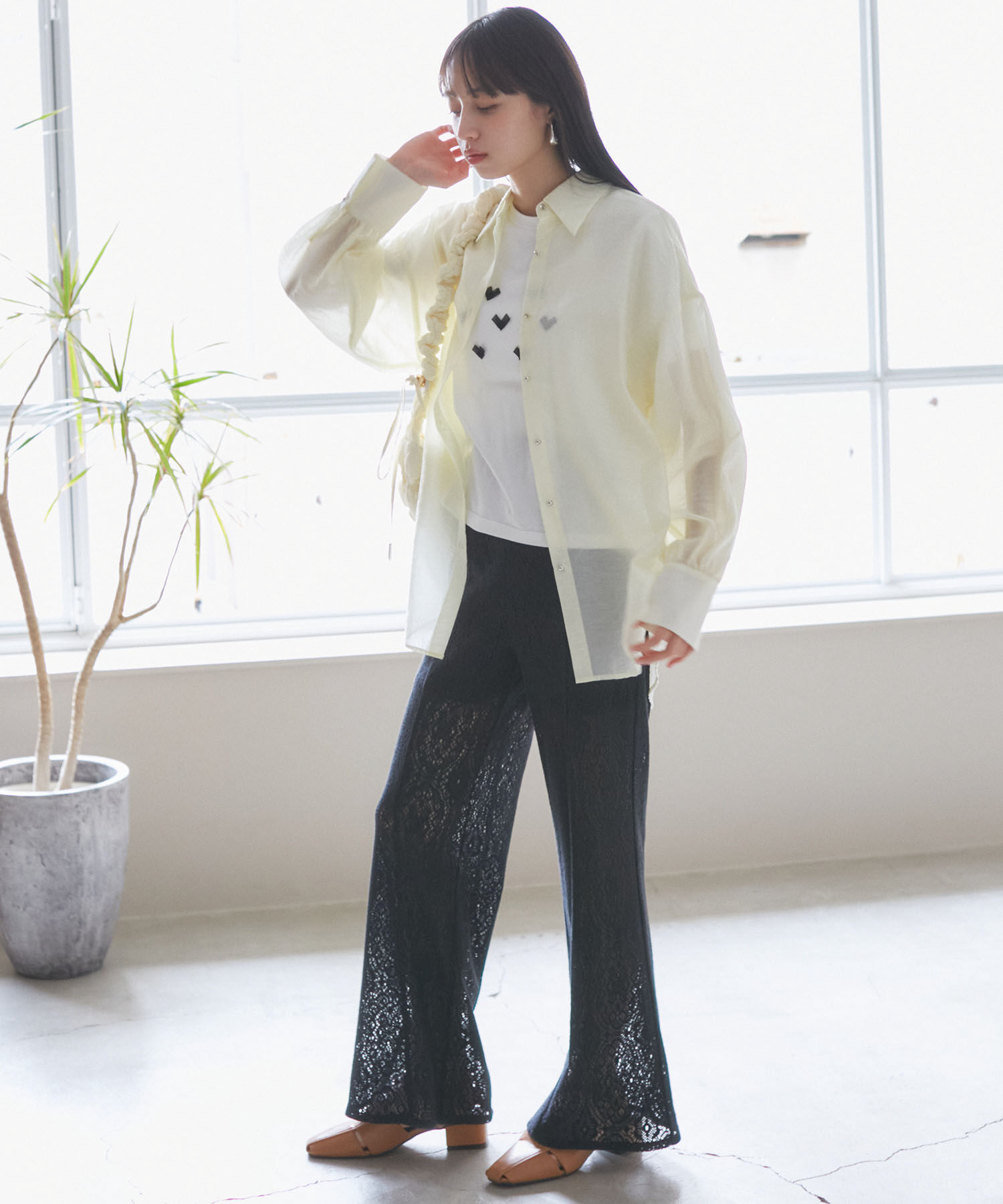 VIS「メタル釦シンプルシアーシャツ」|シャツ・ブラウス|