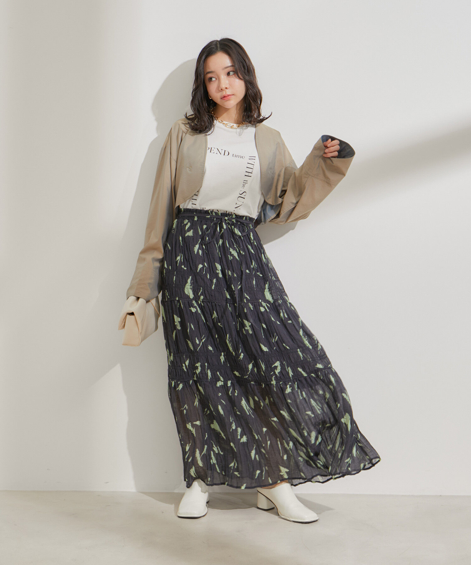 VIS「柄＆無地アソートシャーリングティアードスカート」|スカート|