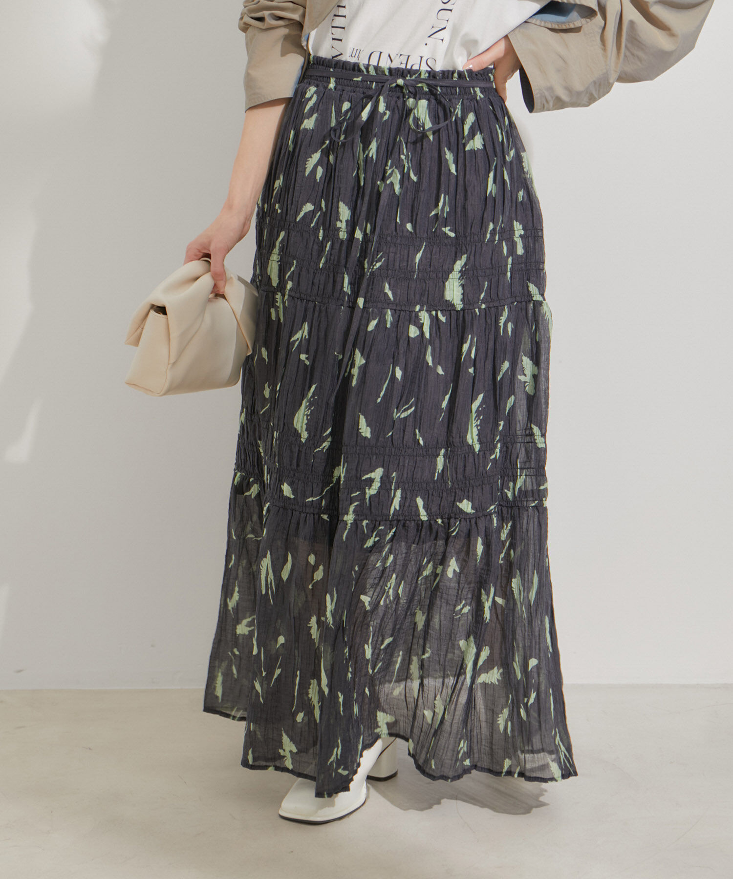 VIS「柄＆無地アソートシャーリングティアードスカート」|スカート|