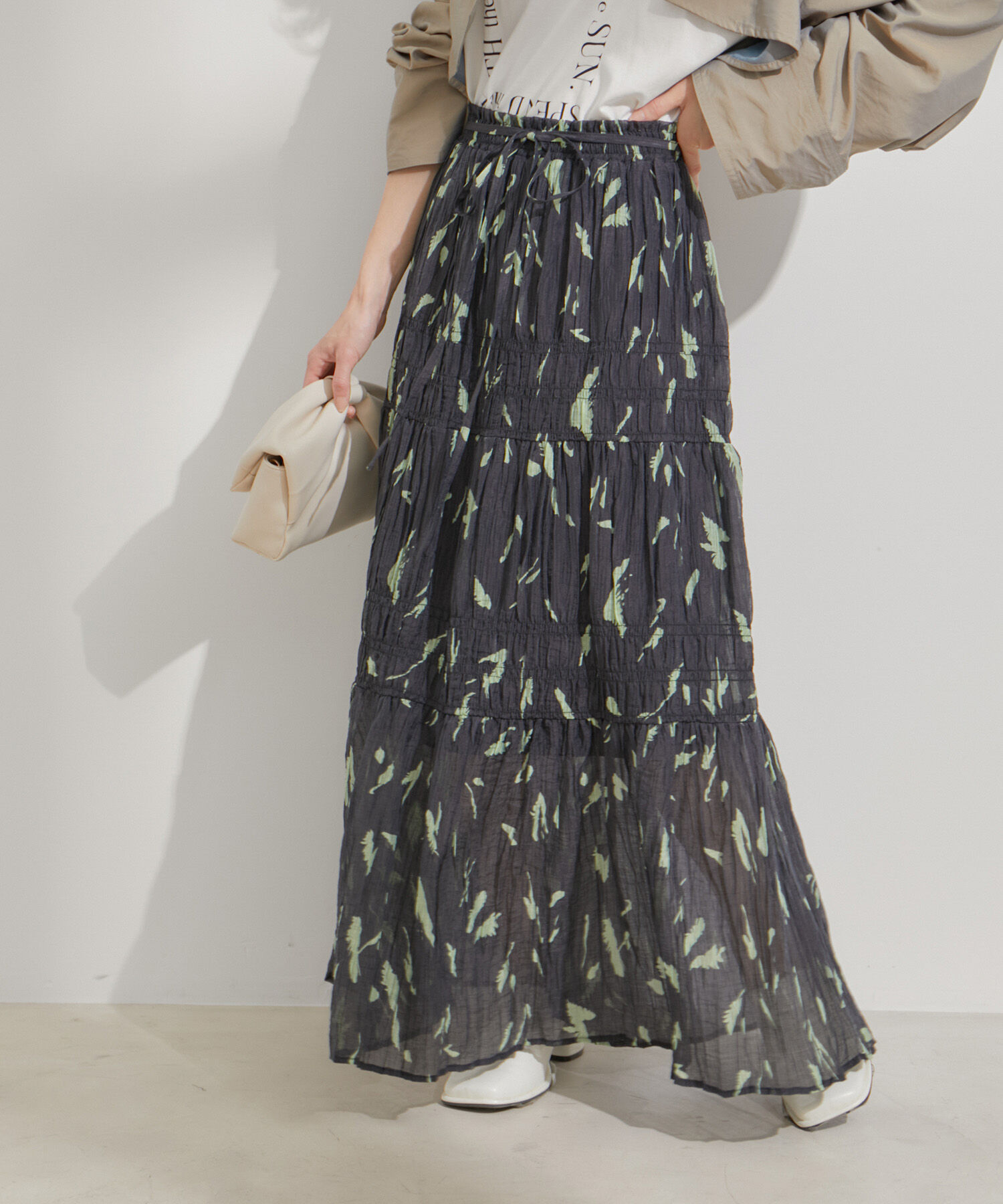 VIS「柄＆無地アソートシャーリングティアードスカート」|スカート|
