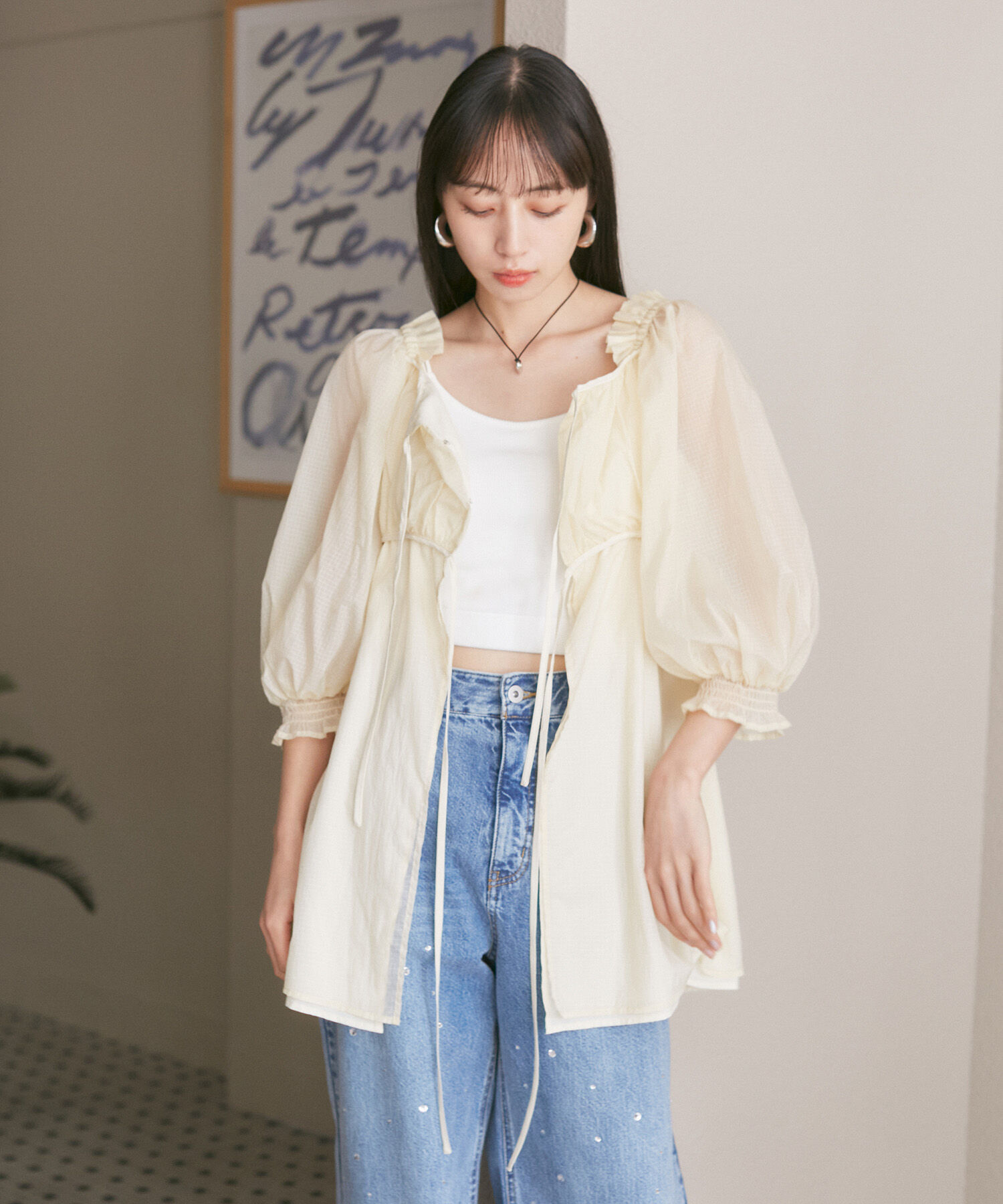 VIS「【洗える】ダブルストラップ短丈カップ付きキャミソール」|キャミソール|