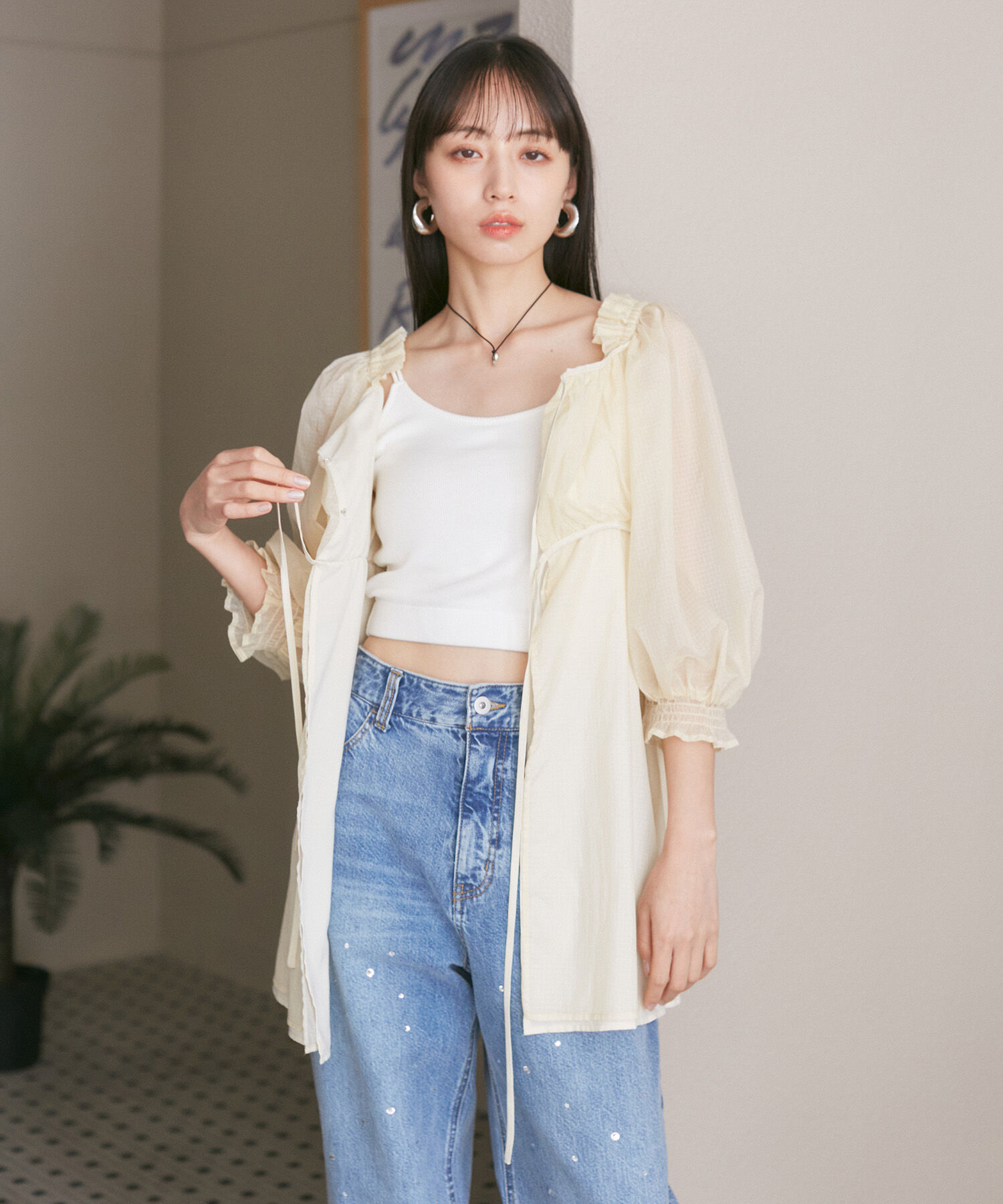 VIS「【洗える】ダブルストラップ短丈カップ付きキャミソール」|キャミソール|