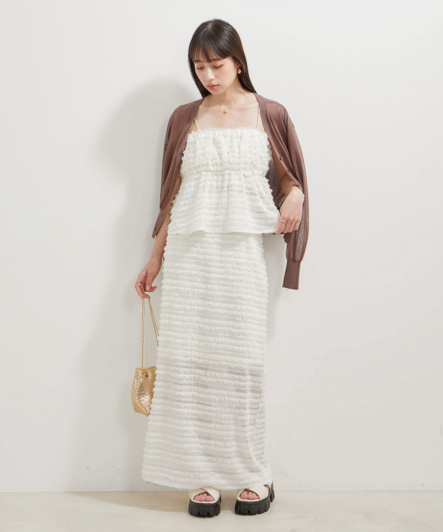 VIS「【洗える】フリンジジャガードビスチェ」|キャミソール|