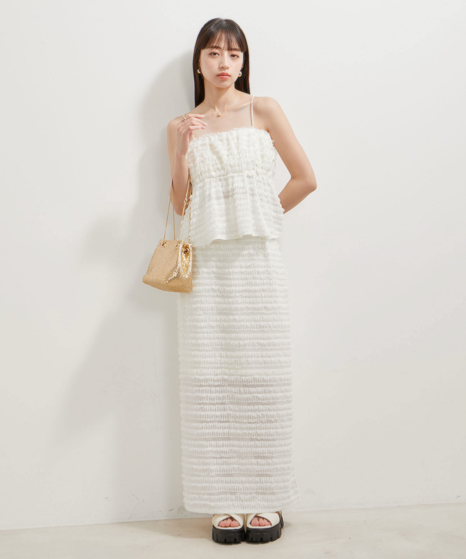 VIS「【洗える】フリンジジャガードビスチェ」|キャミソール|