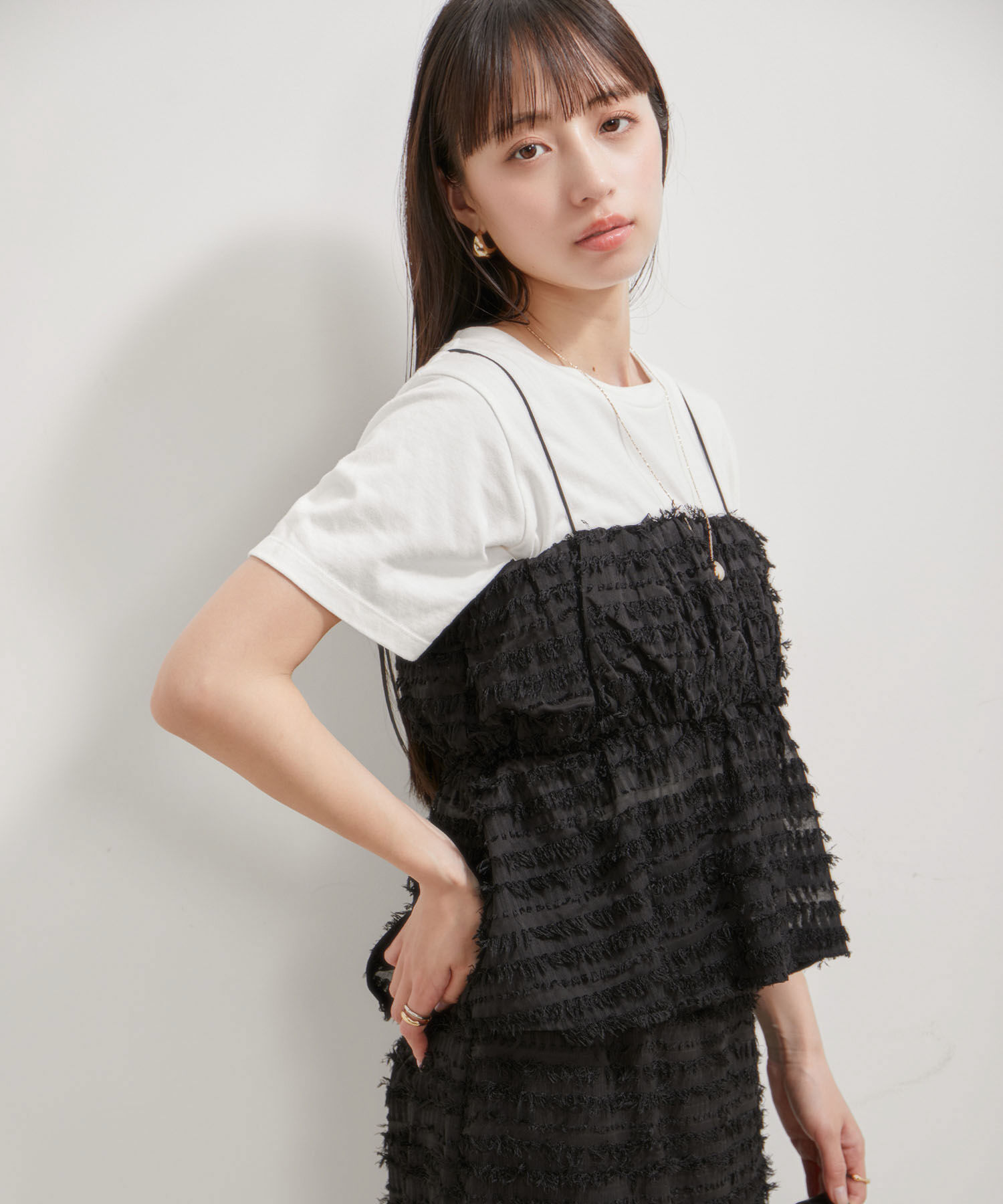 VIS「【洗える】フリンジジャガードビスチェ」|キャミソール|