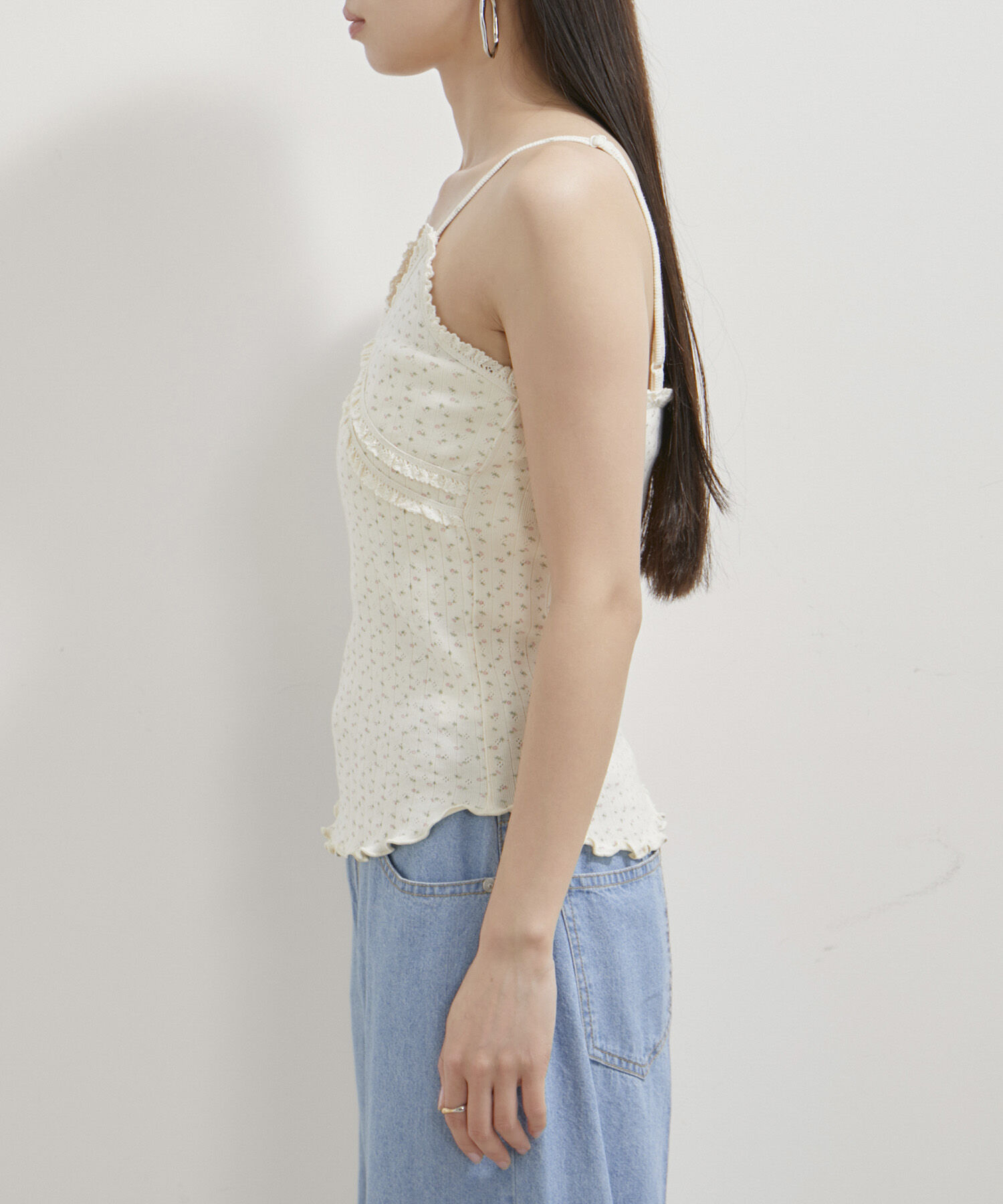 VIS「【洗える】パターンメッシュフリルキャミソール」|キャミソール|