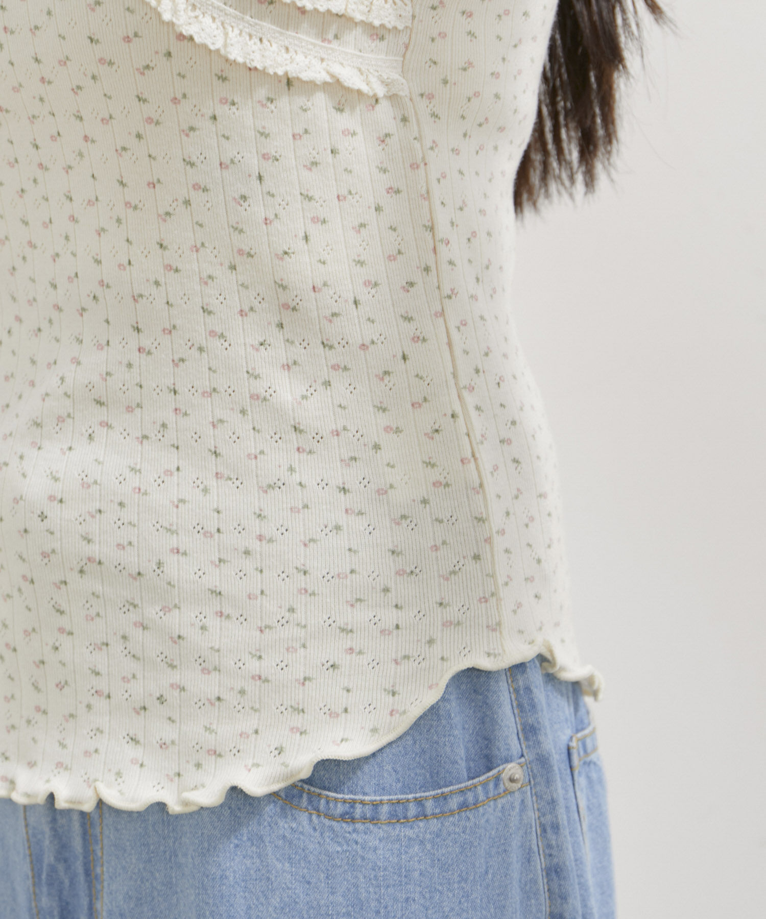 VIS「【洗える】パターンメッシュフリルキャミソール」|キャミソール|