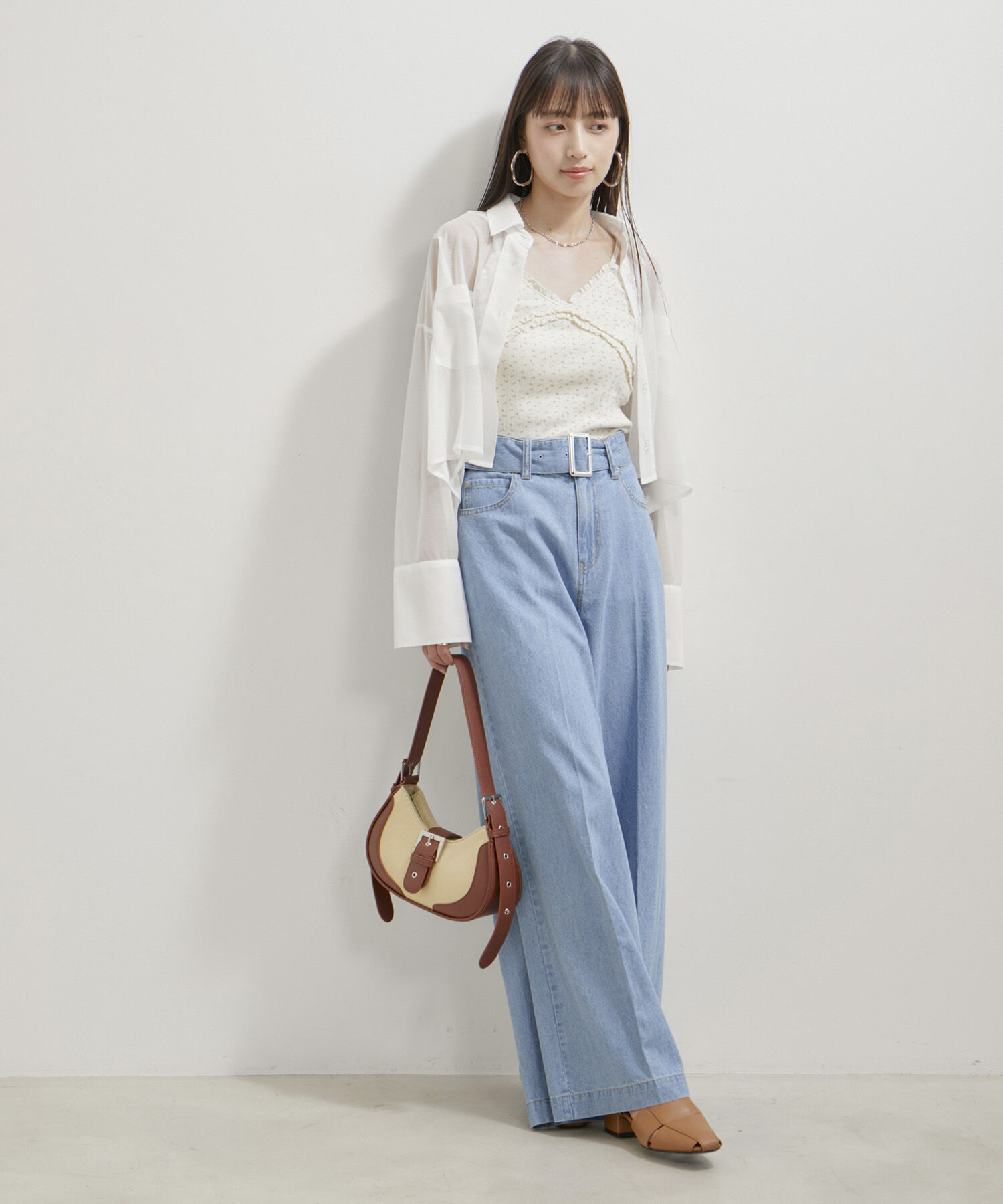 VIS「【洗える】パターンメッシュフリルキャミソール」|キャミソール|