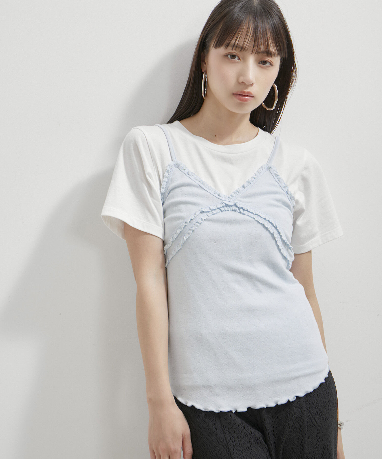 VIS「【洗える】パターンメッシュフリルキャミソール」|キャミソール|