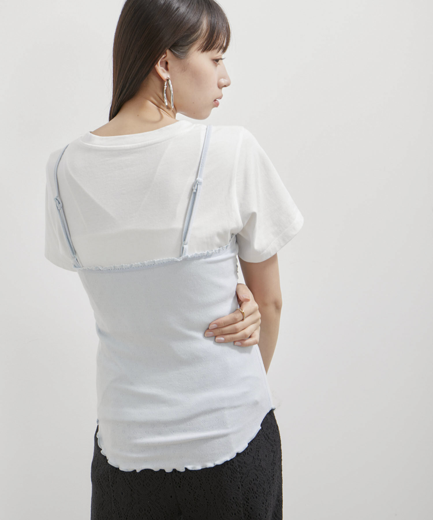 VIS「【洗える】パターンメッシュフリルキャミソール」|キャミソール|