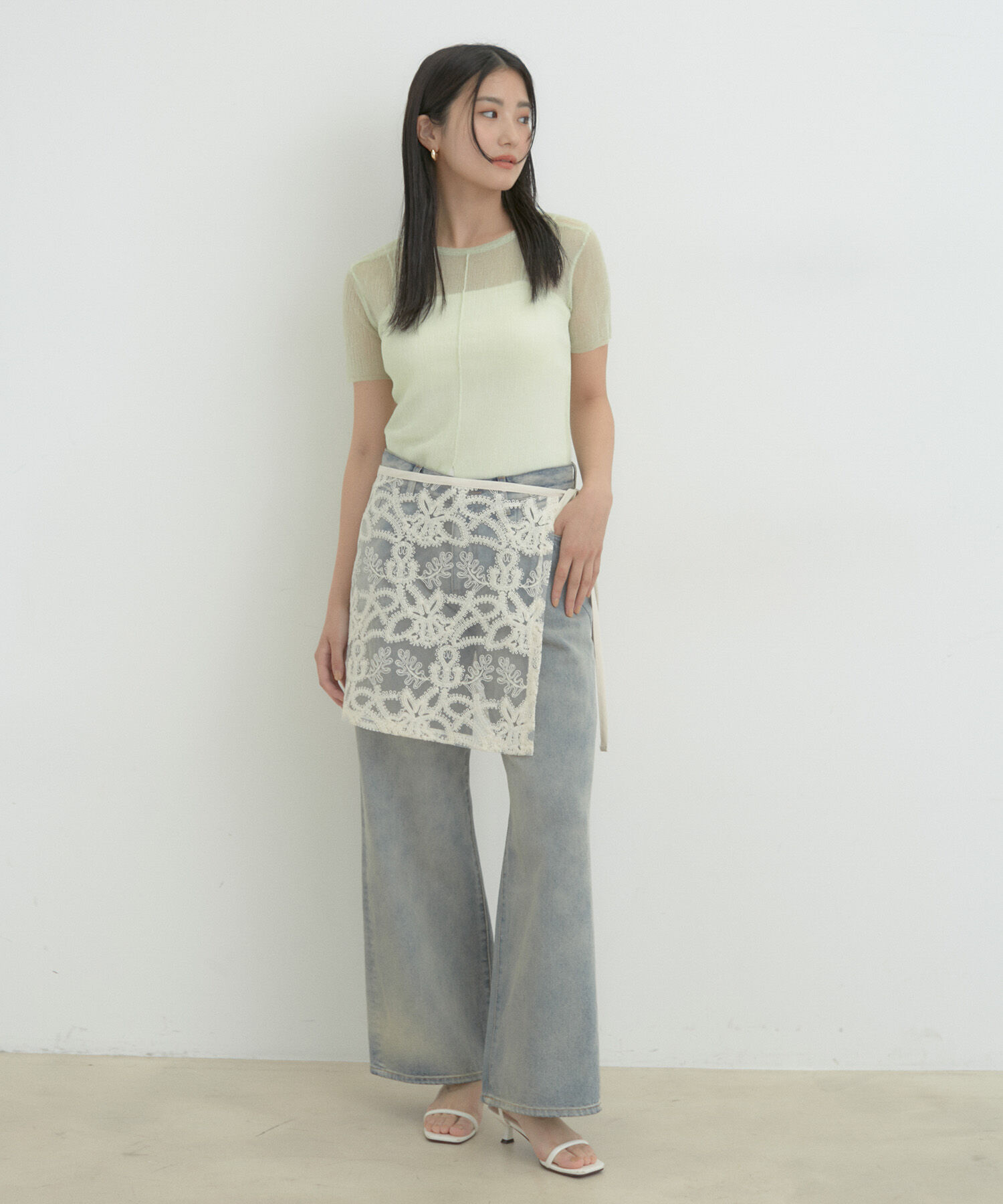 VIS「【洗える】裾スリットシアーニットプルオーバー」|ニット・セーター|