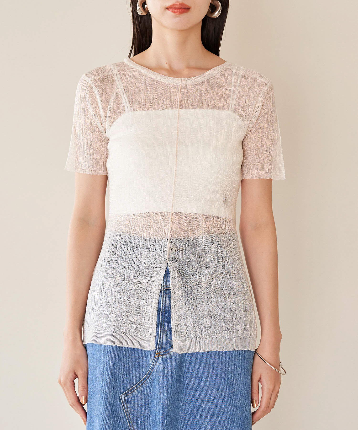 VIS「【洗える】裾スリットシアーニットプルオーバー」|ニット・セーター|