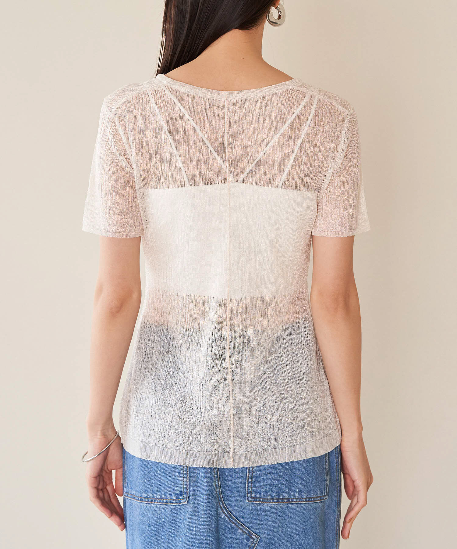 VIS「【洗える】裾スリットシアーニットプルオーバー」|ニット・セーター|