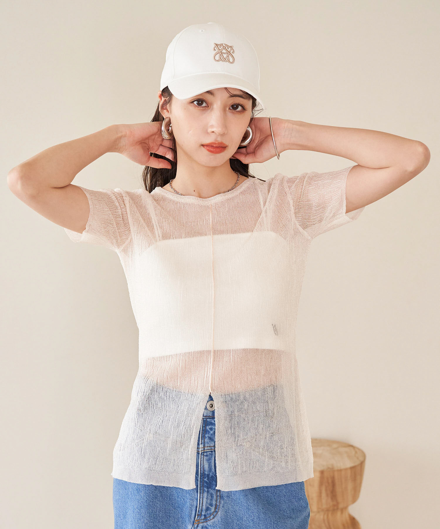 VIS「【洗える】裾スリットシアーニットプルオーバー」|ニット・セーター|