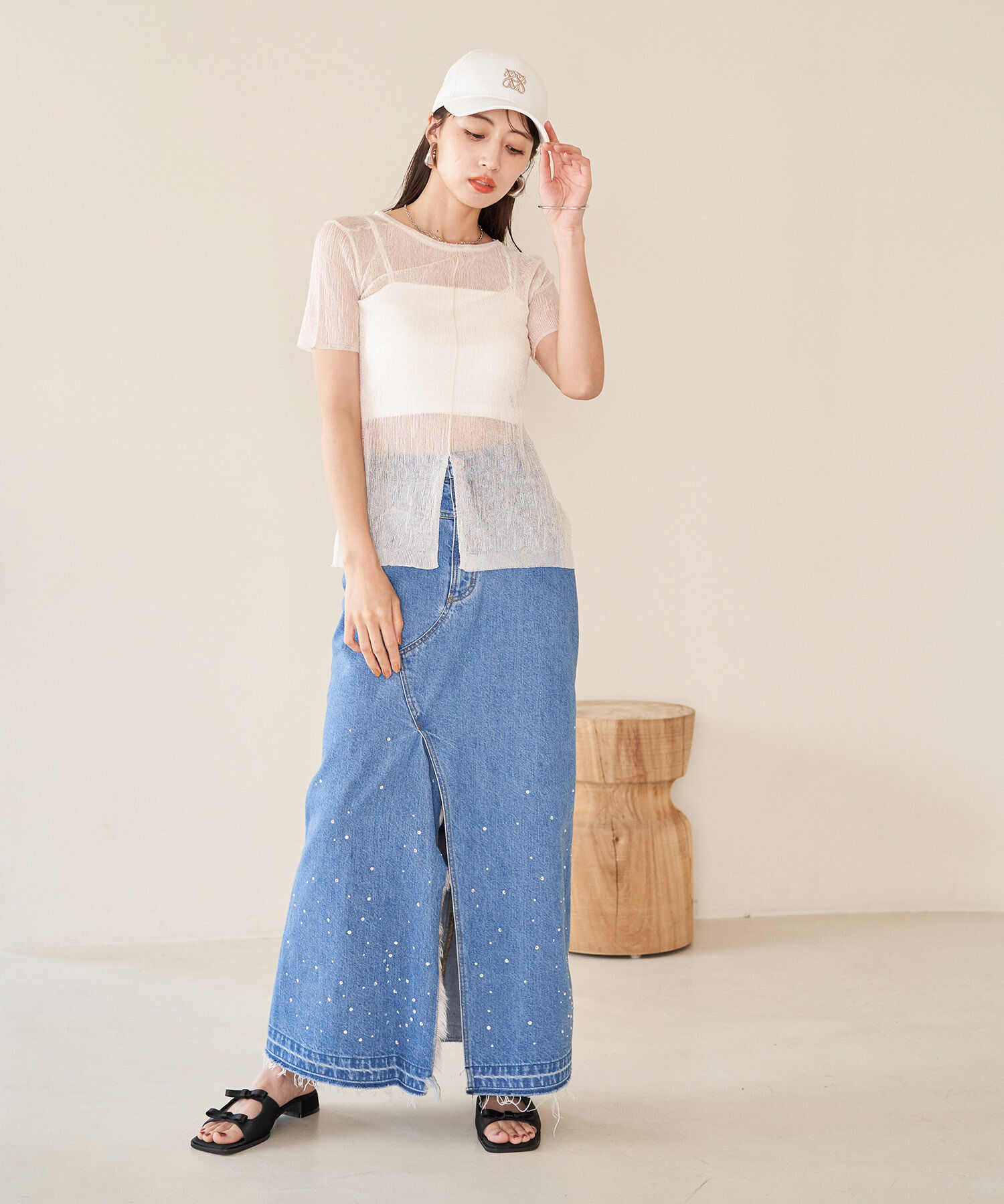 VIS「【洗える】裾スリットシアーニットプルオーバー」|ニット・セーター|