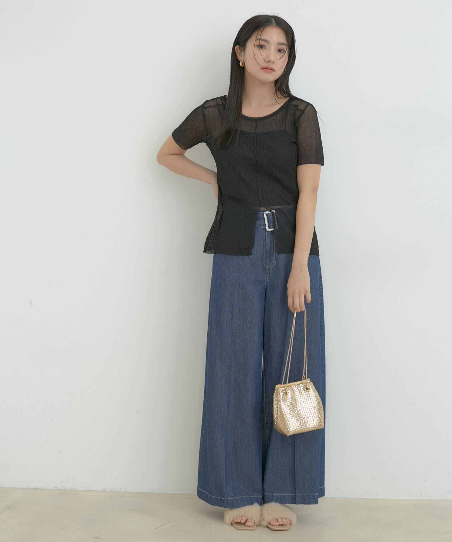 VIS「【洗える】裾スリットシアーニットプルオーバー」|ニット・セーター|