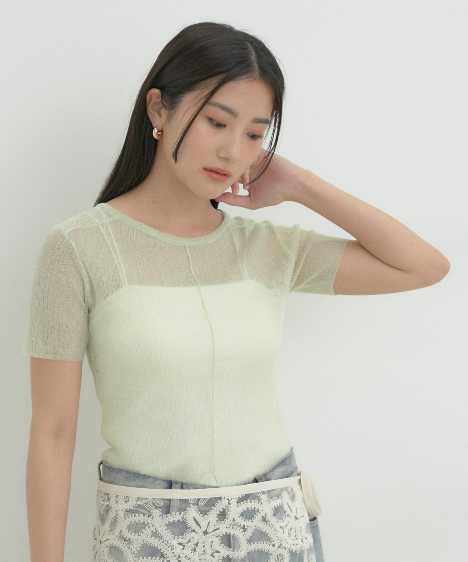 VIS「【洗える】裾スリットシアーニットプルオーバー」|ニット・セーター|