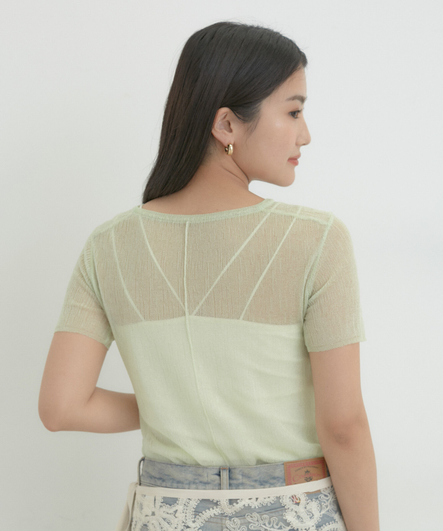 VIS「【洗える】裾スリットシアーニットプルオーバー」|ニット・セーター|