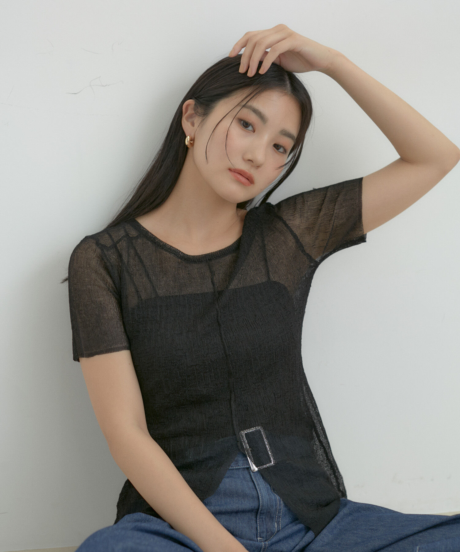 VIS「【洗える】裾スリットシアーニットプルオーバー」|ニット・セーター|