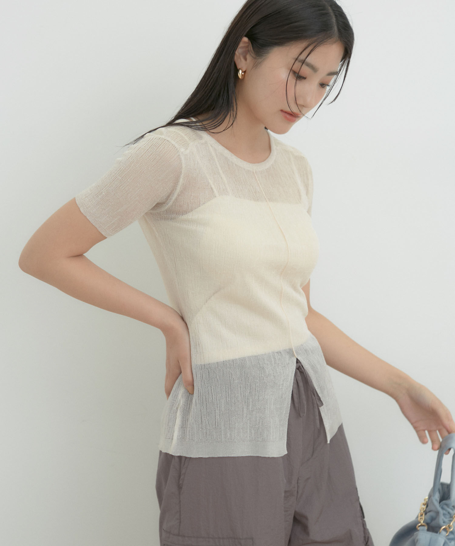 VIS「【洗える】裾スリットシアーニットプルオーバー」|ニット・セーター|キナリ系(17)