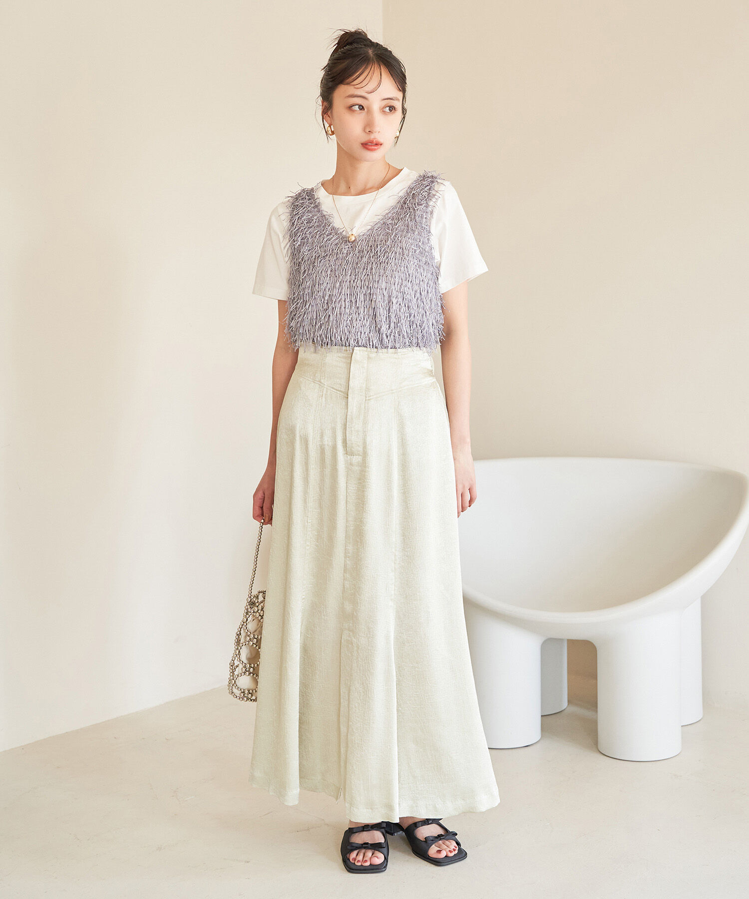 VIS「【前後2WAY】ラメフリンジジャガードノースリーブトップス」|その他|