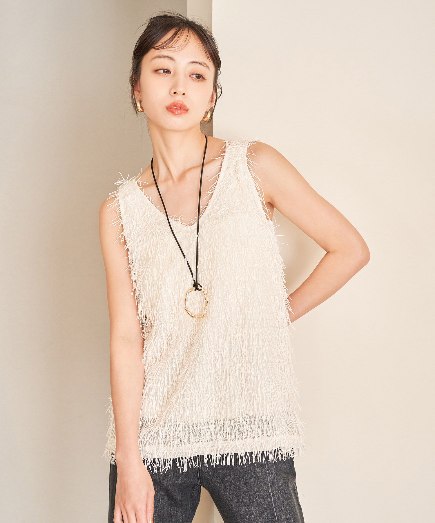 VIS「【前後2WAY】ラメフリンジジャガードノースリーブトップス」|その他|