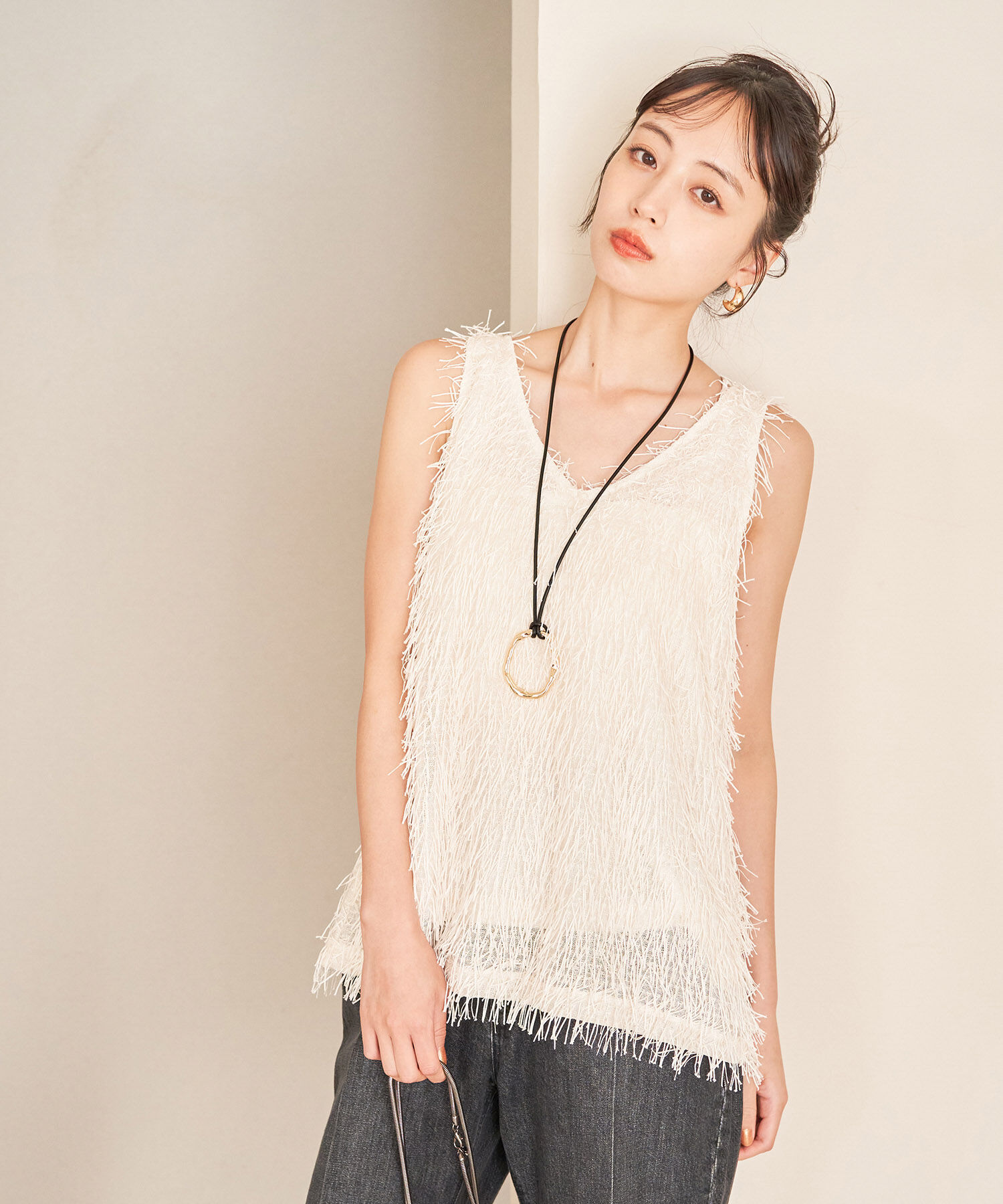 VIS「【前後2WAY】ラメフリンジジャガードノースリーブトップス」|その他|