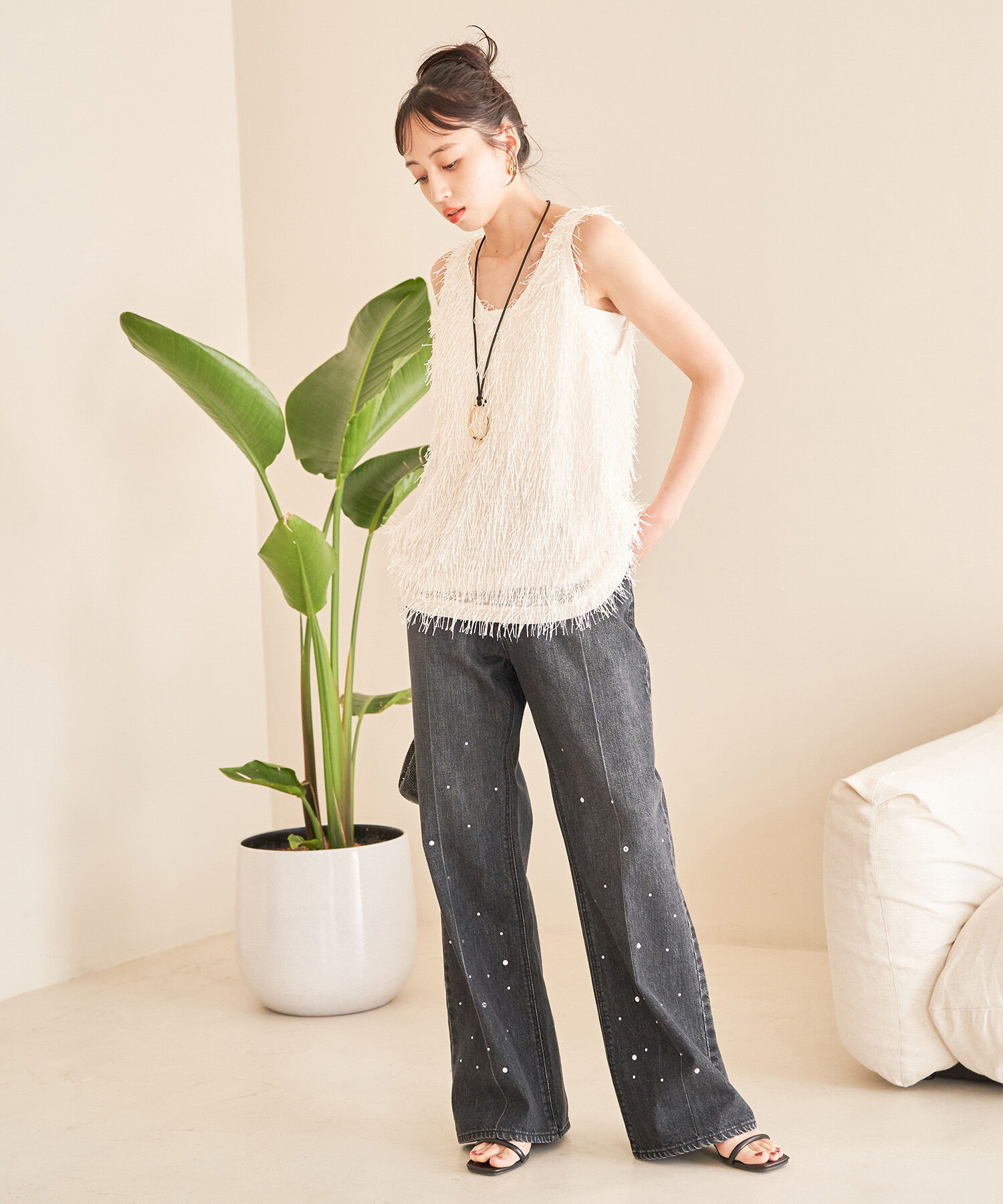 VIS「【前後2WAY】ラメフリンジジャガードノースリーブトップス」|その他|