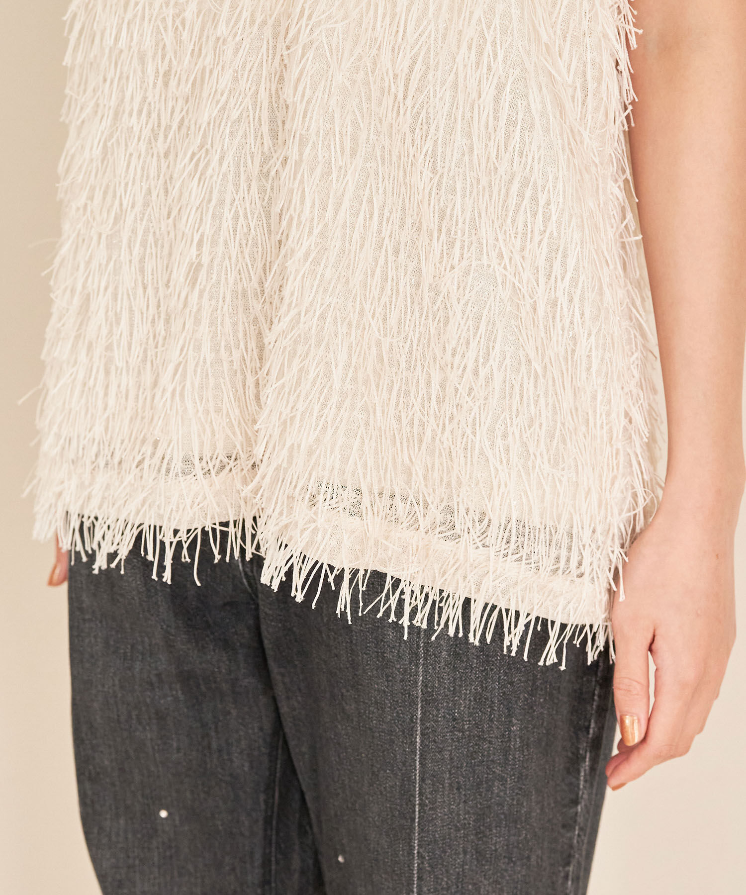 VIS「【前後2WAY】ラメフリンジジャガードノースリーブトップス」|その他|